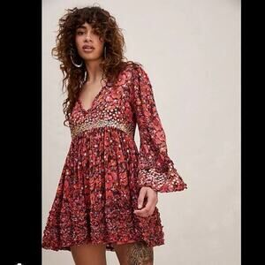 Free People Bali Sweet Blossom Tunic Dress S Boho Flowy $350 MSRP